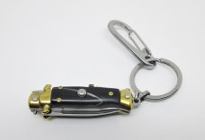 Lot of (2) Miniature INOX Stiletto Switchblade Knives Key Chain Synthetic Horn & Ivory Handles 