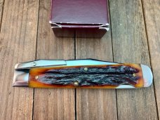 Queen Cutlery Swing Guard Amber Carved Stag Bone