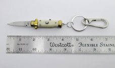 Miniature INOX Stiletto Switchblade Knife Key Chain Synthetic Ivory Handle  