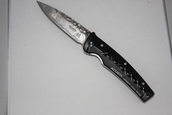 Mcusta Bushi Sword Black Scales Blue Anodized Pivot Pin