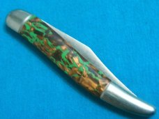 VINTAGE FANCY HANDLE HAMMER BRAND USA GREEN FOLDING POCKET TOOTHPICK TICKLER FISH KNIFE KNIVES OLD
