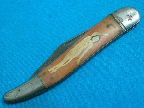VINTAGE FANCY HANDLE HAMMER BRAND NAKED NUDE RISQUE FOLDING POCKET TOOTHPICK FISH KNIFE KNIVES OLD VINTAGE FANCY HANDLE HAMMER BRAND NAKED NUDE RISQUE FOLDING POCKET TOOTHPICK FISH KNIFE KNIVES OLD