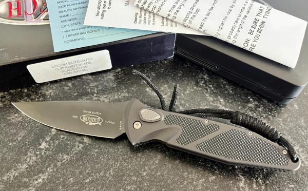 Microtech Socom Elite Auto, Black Clip Point Blade, Box, Papers, Unused 