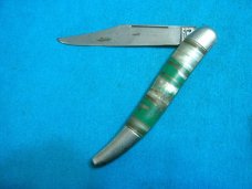 VINTAGE FANCY HANDLE HAMMER BRAND USA FOLDING POCKET TOOTHPICK TICKLER FISH KNIFE KNIVES OLD GREEN