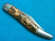 VINTAGE FANCY HANDLE HAMMER BRAND USA BROWN FOLDING POCKET TOOTHPICK TICKLER FISH KNIFE KNIVES OLD