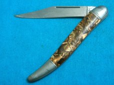 VINTAGE FANCY HANDLE HAMMER BRAND USA BROWN FOLDING POCKET TOOTHPICK TICKLER FISH KNIFE KNIVES OLD