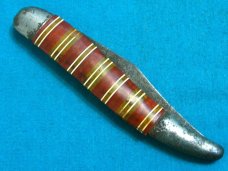 VINTAGE FANCY CANDY STRIPE HAMMER BRAND USA FOLDING POCKET TOOTHPICK TICKLER FISH KNIFE KNIVES OLD