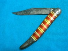 VINTAGE FANCY CANDY STRIPE HAMMER BRAND USA FOLDING POCKET TOOTHPICK TICKLER FISH KNIFE KNIVES OLD