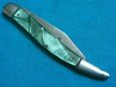 VINTAGE FANCY HANDLE LEADER PRODUCTS FOLDING POCKET TOOTHPICK TICKLER FISH KNIFE KNIVES OLD GREEN