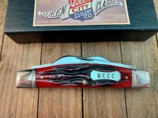 Queen City Cutlery Classics Congress Wine Red Carved Stag Bone
