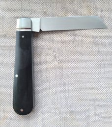 Mike Moran Straight Sheepsfoot Jack..Black Canvas MIcarta..CPM-154...3.8"..coa,.pouch.... #170