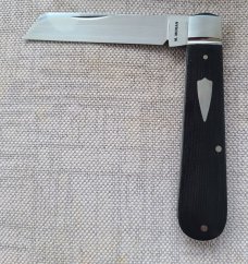 Mike Moran Straight Sheepsfoot Jack..Black Canvas MIcarta..CPM-154...3.8"..coa,.pouch.... #170