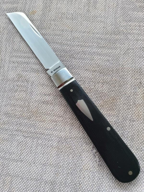 Mike Moran Straight Sheepsfoot Jack..Black Canvas MIcarta..CPM-154...3.8"..coa,.pouch.... #170 Mike Moran Straight Sheepsfoot Jack..Black Canvas MIcarta..CPM-154...3.8"..coa,.pouch.... #170