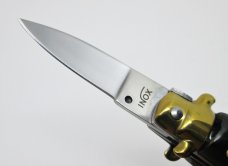 Lot of (2) Miniature INOX Stiletto Switchblade Knives Key Chain Synthetic Horn & Ivory Handles 