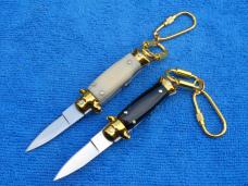 New 3-3/4" Italian wasp body Stiletto keychain knife set Ivory &Horn brass bolsters