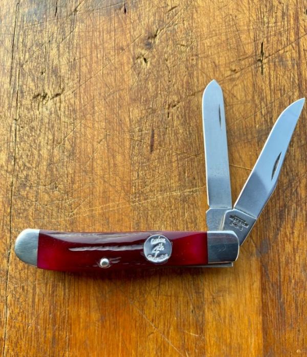BEAR & SON MAROON STAG BONE MINI-TRAPPER FOLDING KNIFE