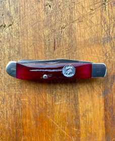 BEAR & SON MAROON STAG BONE MINI-TRAPPER FOLDING KNIFE