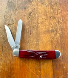 BEAR & SON MAROON STAG BONE MINI-TRAPPER FOLDING KNIFE