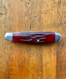 BEAR & SON MAROON STAG BONE MINI-TRAPPER FOLDING KNIFE