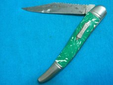 ANTIQUE VINTAGE GERMANY FANCY HANDLE FOLDING POCKET TOOTHPICK TICKLER FISH KNIFE KNIVES OLD GREEN