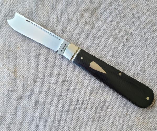 Mike Moran Straight One Arm Razor Jack..Black Canvas MIcarta..CPM-154...3.75"..coa,.pouch.... #170 Mike Moran Straight One Arm Razor Jack..Black Canvas MIcarta..CPM-154...3.75"..coa,.pouch.... #170