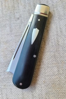 Mike Moran Straight One Arm Razor Jack..Black Canvas MIcarta..CPM-154...3.75"..coa,.pouch.... #170
