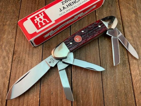Henckels by Boker 5 Blade Canoe Whittler Deep Red Rope Jigged Bone
