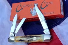 J A Henckels Whittler Pocket Knife w/ White Smooth Bone Handles +Red Shield -NOS