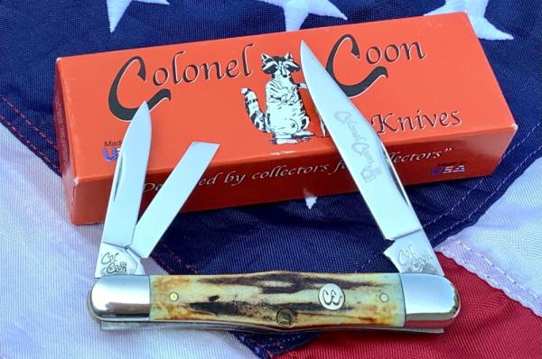 J A Henckels Whittler Pocket Knife w/ White Smooth Bone Handles +Red Shield -NOS