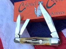 J A Henckels Whittler Pocket Knife w/ White Smooth Bone Handles +Red Shield -NOS