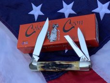 J A Henckels Whittler Pocket Knife w/ White Smooth Bone Handles +Red Shield -NOS
