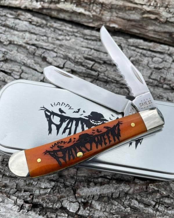 CASE XX ** 2022 ADE HALLOWEEN ORANGE/BLACK SMOOTH BONE PUMPKIN CARVER MINI TRAPPER CASE XX ** 2022 ADE HALLOWEEN ORANGE/BLACK SMOOTH BONE PUMPKIN CARVER MINI TRAPPER