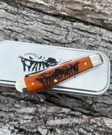 CASE XX ** 2022 ADE HALLOWEEN ORANGE/BLACK SMOOTH BONE PUMPKIN CARVER MINI TRAPPER