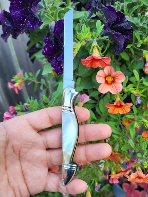 Rare 4" Custom made Bird's Head Bolster Knife, Nice Pattern with Filework, Genuine Mother of Pearl Rare 4" Custom made Bird's Head Bolster Knife, Nice Pattern with Filework, Genuine Mother of Pearl