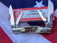 J A Henckels Congress Knife w/ Great Stag Handles w/ Step Down Bolsters -NOS in Orig Box