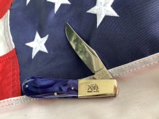 Bulldog Brand, HAND MADE -Single Blade Barlow with Blue Swirl Derlin Handles - NOS