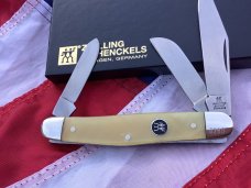 J A Henckels Stockman Pocket Knife w/ Buffalo Horn Handles +Pouch, COA & Hard Box -NOS