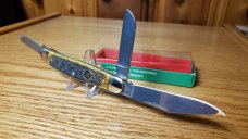 JA Henckels Jigged Bone Stockman Near Mint W/Box SS Blades. Not used, carried or re-sharpened. NICE!