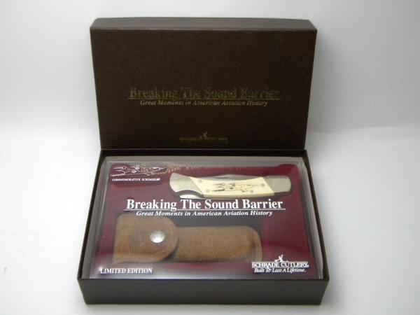 Schrade + USA LTD Breaking The Sound Barrier Scrimshaw Lockback Knife & Pouch in Box