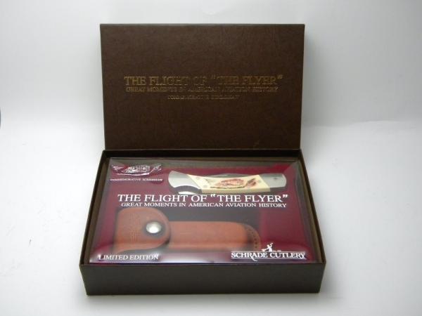 Schrade + USA LTD The Flight of "The Flyer" Scrimshaw Lockback Knife & Pouch in Box Schrade + USA LTD The Flight of "The Flyer" Scrimshaw Lockback Knife & Pouch in Box