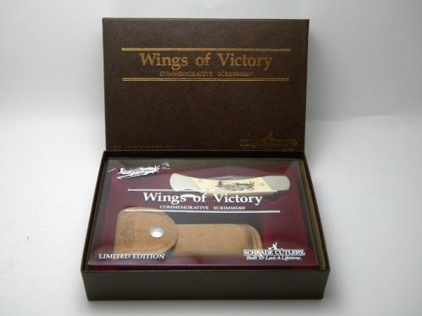 Schrade + USA LTD Wings of Victory Scrimshaw Lockback Knife & Pouch in Box