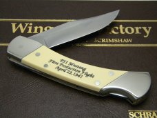 Schrade + USA LTD Wings of Victory Scrimshaw Lockback Knife & Pouch in Box