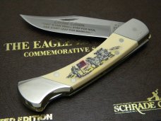 Schrade + USA LTD The Eagle Has Landed Scrimshaw Lockback Knife & Pouch in Box