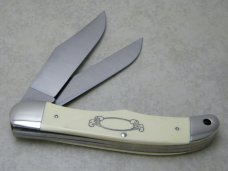 Schrade USA SC508 Bison Scrimshaw Folding Hunter Knife & Pouch in Box c.1982
