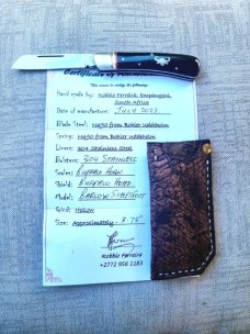Robbie Ferreira Buffalo Horn Sheepsfoot Curved Jack..N690..4".. fluted bolsters ..Ostrich slip