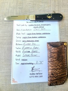 Robbie Ferreira Buffalo Horn Spear Jack ...Shield....N690..4".. fluted bolsters ..Ostrich slip