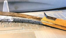 Early Russell Butcher, skinning - hunting knife with a finger guard.