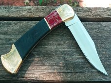 CUSTOM BUCK 110 LOCKBACK HUNTING SKINNING SURVIVAL EDC RED STONE MICARTA FOLDING KNIFE KNIVES SHEATH