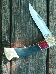CUSTOM BUCK 110 LOCKBACK HUNTING SKINNING SURVIVAL EDC RED STONE MICARTA FOLDING KNIFE KNIVES SHEATH