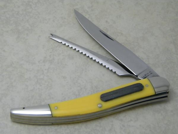 LL Bean Freeport. ME USA Yellow Linerlock Toothpick Fish Knife